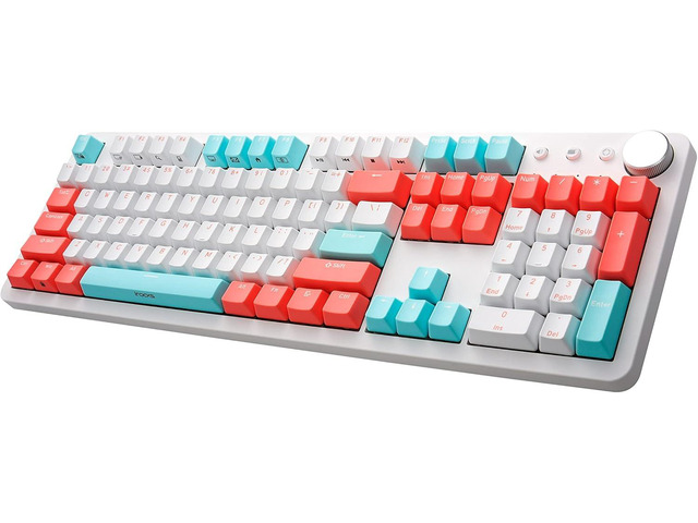i-rocks K73M Mechanical Gaming Keyboard with Media Control Knob, 107 Keys, PBT Keycaps, Multimedia Hotkeys, Detachable USB-C Cable (Cherry MX Brown...