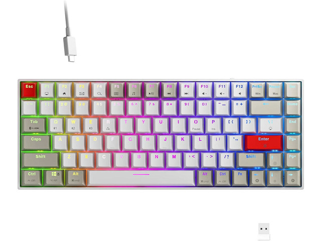 Newmen GM840 75% Gaming Keyboard,Wired/Bluetooth/2.4G Hot swappable Anti-Ghosting 84 Keys Mechanical Gaming Keyboard with RGB Backlit,for Windows...