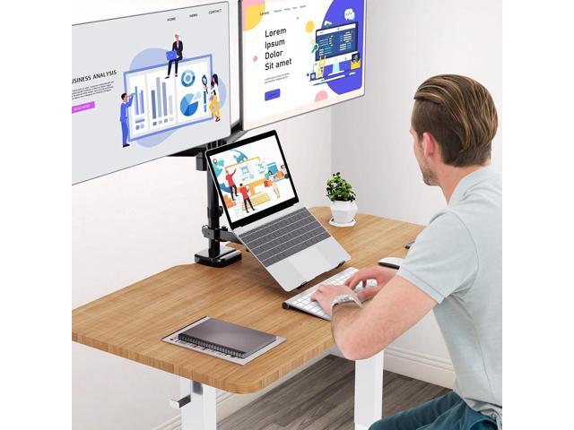 MOUNT PRO Monitor and Laptop Mount, Gas Spring Dual Monitor Arm Fit Two Max 27inch Computer Screens, Monitor Mount with Laptop Tray for max 17 Inch...