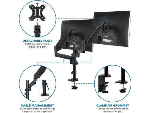 Mount-It! Dual Monitor Desk Mount Gas Spring Arms for Stacked or Side-by-Side Screens, Fully Adjustable Two Monitor Stand for 1332 Displays, VESA...