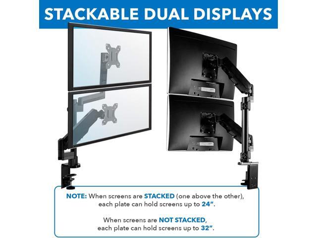 Mount-It! Dual Monitor Desk Mount Gas Spring Arms for Stacked or Side-by-Side Screens, Fully Adjustable Two Monitor Stand for 1332 Displays, VESA...