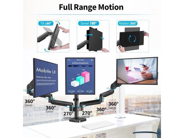 MOUNTUP Triple Monitor Mount, Three Monitor Desk Mount for Max 27 inch Computer Screens, Triple Monitors Stand with Gas Spring, Monitors Arm with...