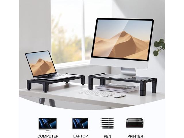 HUANUO Monitor Stand Computer Riser, Monitor Stand for Desk with Adjustable Height and 2 Platforms, Ergonomic Computer Riser, Monitor Riser for...