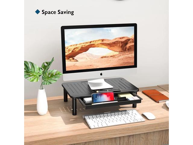 BONTEC 2 Pack Monitor Stand Riser with Drawer, 3 Height Adjustable PC Monitor Riser for Desk with Mesh Platform for Laptop, Computer, iMac, PC,...