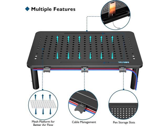 BONTEC 2 Pack Monitor Stand Riser with Drawer, 3 Height Adjustable PC Monitor Riser for Desk with Mesh Platform for Laptop, Computer, iMac, PC,...