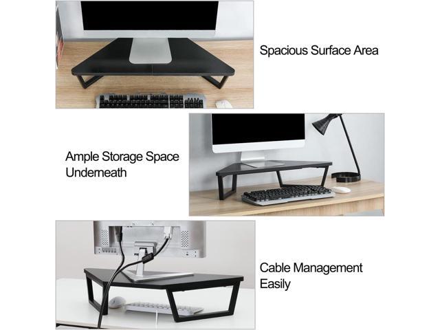 TEAMIX 26 inch Triangle Monitor Stand Riser, Desktop Corner Shelf with Metal Leg Wood Computer Stand with Storage Laptop Riser Office Organization