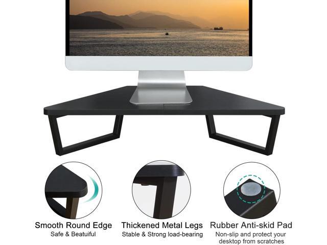 TEAMIX 26 inch Triangle Monitor Stand Riser, Desktop Corner Shelf with Metal Leg Wood Computer Stand with Storage Laptop Riser Office Organization