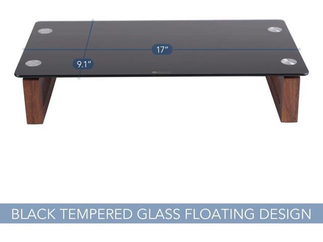 YEOUX Black Glass Computer Monitor Stand Riser with Wooden Base for Flat Screen LCD, LED TV, Laptop, Printer, Multi Media Desktop Stand, Office...