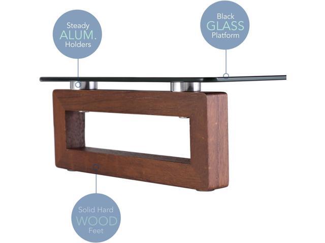 YEOUX Black Glass Computer Monitor Stand Riser with Wooden Base for Flat Screen LCD, LED TV, Laptop, Printer, Multi Media Desktop Stand, Office...
