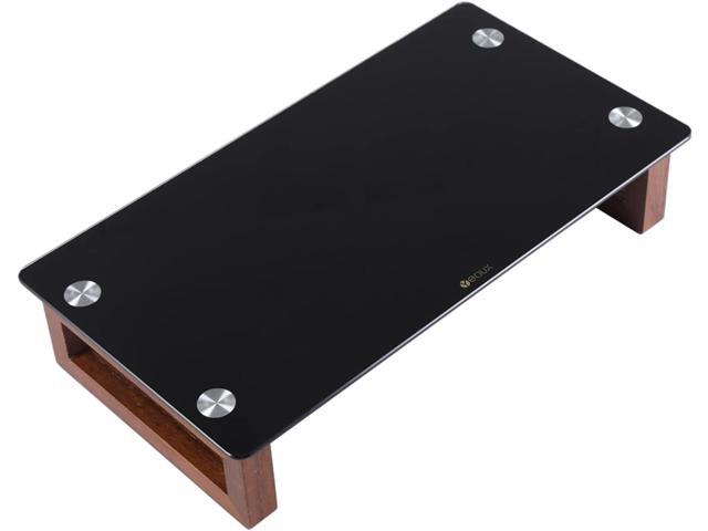 YEOUX Black Glass Computer Monitor Stand Riser with Wooden Base for Flat Screen LCD, LED TV, Laptop, Printer, Multi Media Desktop Stand, Office...