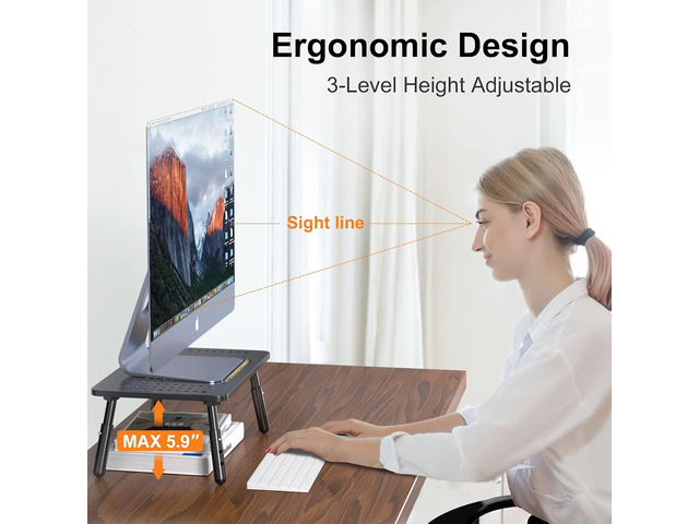 Bracwiser Foldable Monitor Riser Metal Computer Stand for Desk 3 Height Adjustable Laptop Stand with Pen Storage, MST013