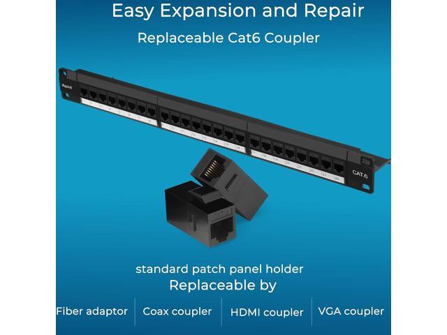 Rapink Patch Panel 24 Port Cat6 with Inline Keystone 10G Support, Pass-Thru Coupler UTP 19-Inch with Removable Back Bar, 1U Network Patch Panel for...