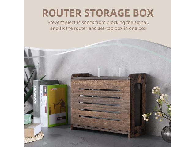Wooden Router Shelf Wall Mount WiFi Router Storage Box Modem Cable Router Cover Organized Power Strip Cable Management Hider Rack Need Assembly...