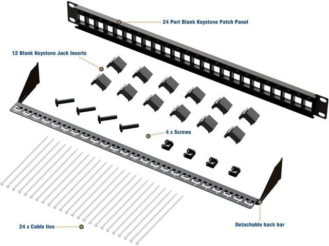 Iwillink Blank 24-Port Keystone Patch Panel, 1U 19'' Rackmount/Wallmount with Metal Housing, Includes 12 Blank Inserts for Custom AV/Data Setups