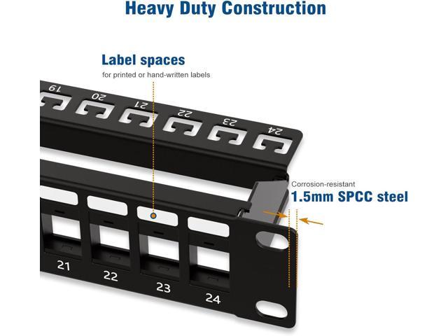 Iwillink Blank 24-Port Keystone Patch Panel, 1U 19'' Rackmount/Wallmount with Metal Housing, Includes 12 Blank Inserts for Custom AV/Data Setups