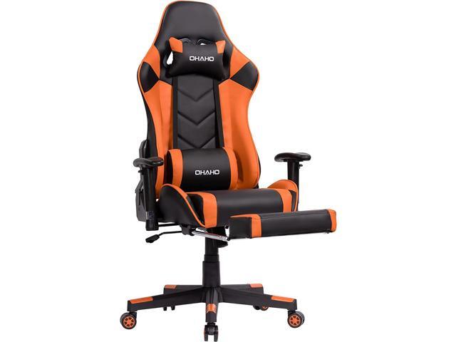OHAHO Gaming Chair Racing Style Office Chair Adjustable Massage Lumbar Cushion Swivel Rocker Recliner Leather High Back Ergonomic Computer Desk.