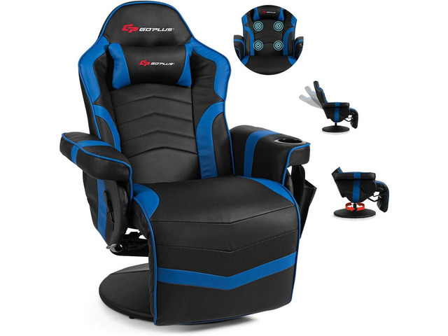 POWERSTONE Gaming Recliner Massage Gaming Chair with Footrest Ergonomic PU Leather Single Sofa with Cup Holder Headrest and Side Pouch, Adjustable...