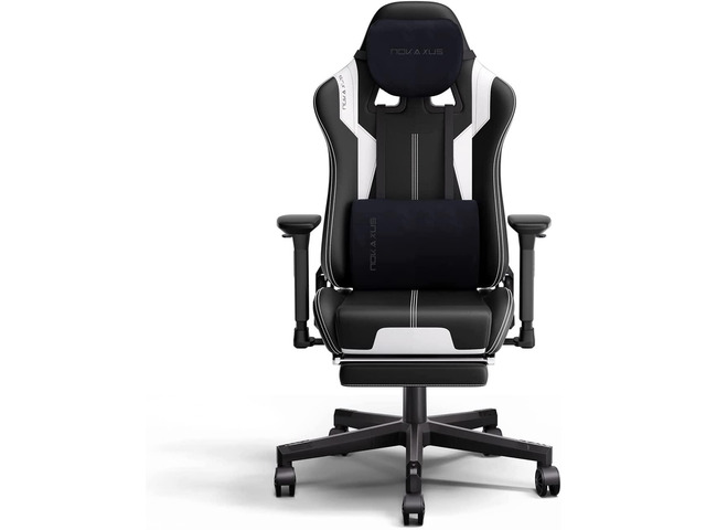 NOKAXUS Gaming Chair with Retractible Footrest Adjustment of backrest Thickening sponges Swivel Office Chair with Massager FunctionYK-6008A-WHITE
