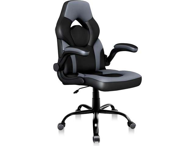 Office Gaming Chair with Flip-up Armrests, Ergonomic Computer Game Chair Bonded Leather Swivel Desk Chair Adjustable Height Comfortable Upholstered...