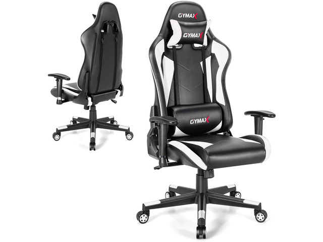 GYMAX Computer Gaming Chair, Racing Style Office Chair with Adjustable Lumbar Support Headrest, 360° Swivel, Height Adjustable Ergonomic Reclining...