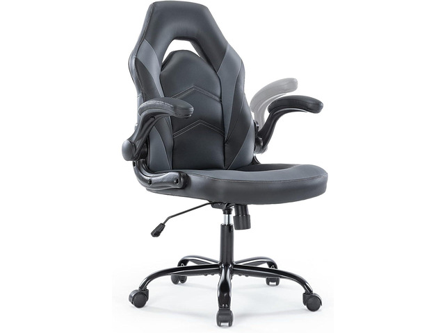 Office Chairs - Ergonomic Gaming Executive Desk Chairs with Flip-up Armrests and Lumbar Support, Adjustable Swivel Rolling Chair,Grey