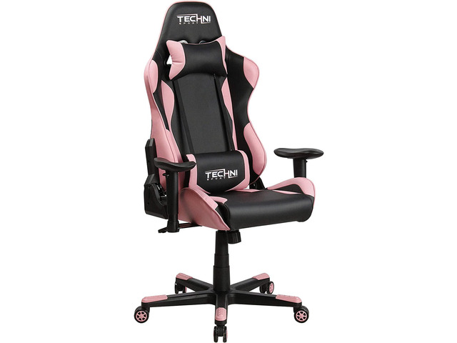 Techni Sport High Back Racing Chair with Padded Arms, PC Gaming Chair with Height and Tilt Adjustment, Pink