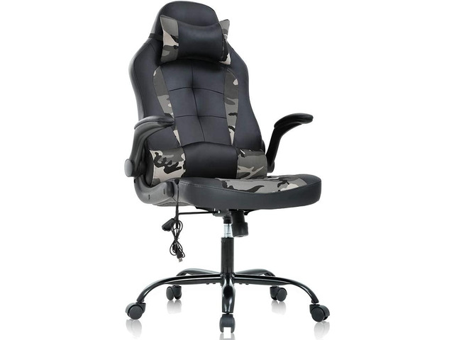 Gaming Chair Ergonomic Office Chair Video Game Chairs Massage PU Leather Computer Chair Adjustable Swivel Chair with Lumbar Support Headrest, Camo