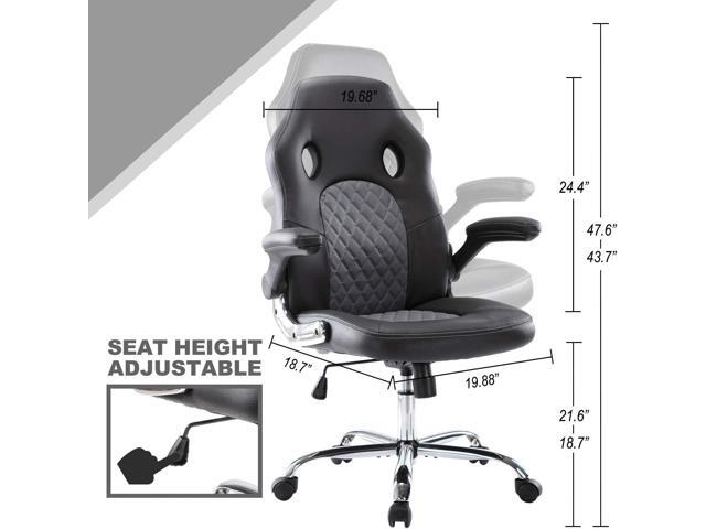 Office Gaming Chair, Ergonomic Comfortable Swivel Computer Gaming Chair Home Office Desk Chair PU Leather High Back with Flip-up Armrests, Grey