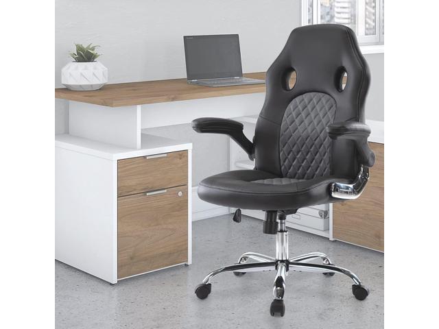 Office Gaming Chair, Ergonomic Comfortable Swivel Computer Gaming Chair Home Office Desk Chair PU Leather High Back with Flip-up Armrests, Grey