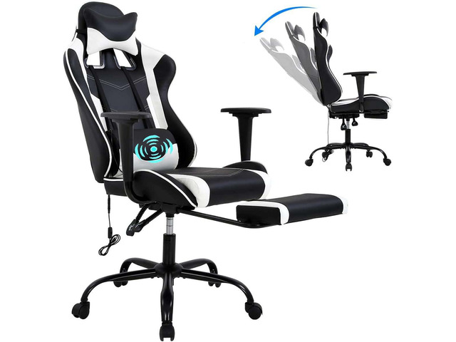 White Computer Swivel Gaming Chair Video Game Chair PU Leather Executive Chair High Back Gaming Office Chair with Lumbar Support, Adjustable...