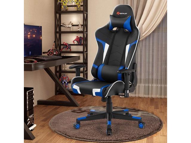 Goplus Gaming Chair - Racing Style, High Back PU Leather, Adjustable Arms & Headrest, Ergonomic Reclining Game Chair with Rolling Swivel Base
