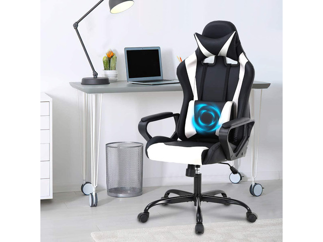 Gaming Chair Computer Office Chair Ergonomic Desk Chair PC Racing Chair with Massage & Headrest Lumbar Support PU Leather Adjustable Height Swivel...