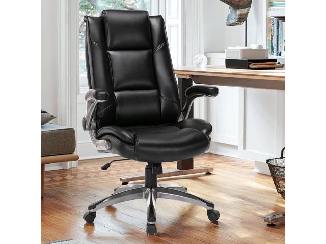 COLAMY Leather Executive Office Chair- High Back Home Computer Desk Chair with Padded Flip-up Arms, Adjustable Tilt Lock, Swivel Rolling Ergonomic...
