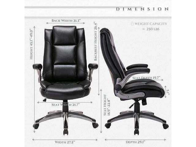 COLAMY Leather Executive Office Chair- High Back Home Computer Desk Chair with Padded Flip-up Arms, Adjustable Tilt Lock, Swivel Rolling Ergonomic...