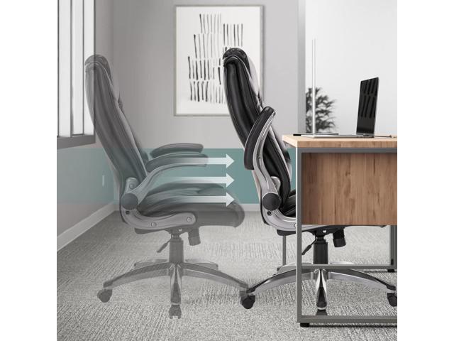 COLAMY Leather Executive Office Chair - High Back Home Computer Desk Chair with Padded Flip-up Arms, Adjustable Tilt Lock, Swivel Rolling Ergonomic...
