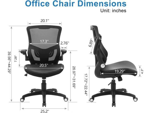 Office Chair Ergonomic Desk Chair, Computer PU Leather Home Office Chair, Swivel Mesh Back Adjustable Lumbar Support Flip-up Arms Executive Task Chair