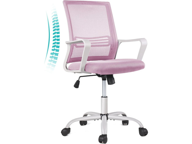 Office Chair, Desk Chair Ergonomic Pink Office Chair Computer Chair, Home Office Desk Chairs with Wheels Pink Desk Chair, Mid Back Mesh Office...