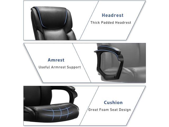 OLIXIS Executive High Back Home Office Desk Soft Armrest Padded, Height Adjustable Ergonomic Computer Lumbar Support Bonded Leather Chair, Black