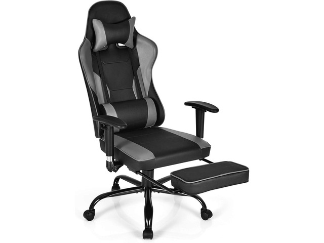 GYMAX Gaming Chair, High Back Computer Gaming Chair with Adjustable Armrests & Massage Lumbar Support, Swivel Ergonomic Reclining Office Chair (Black)