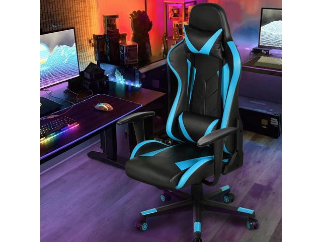 Topeakmart Video Game Chairs High Back Computer Gaming Chair Ergonomic Racing Office Chair with Lumbar Support Swivel Task Chair Neon Blue