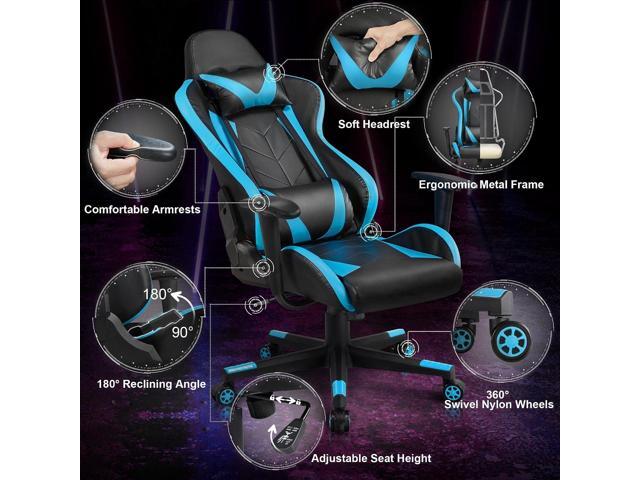 Topeakmart Video Game Chairs High Back Computer Gaming Chair Ergonomic Racing Office Chair with Lumbar Support Swivel Task Chair Neon Blue