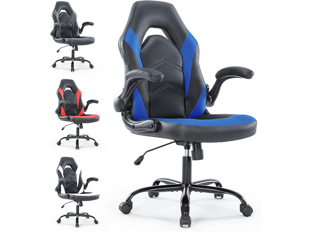Gaming Chair - Ergonomic Office Chair Desk Chair Executive Desk Chairs with Flip-up Armrests and Lumbar Support, PU Leather Computer Chair
