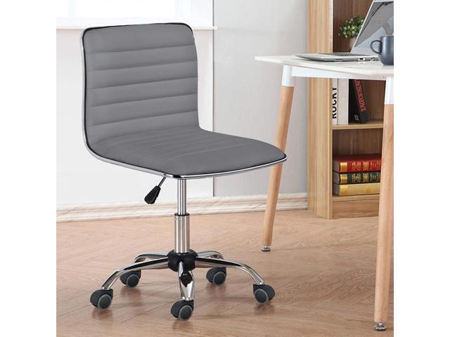 Yaheetech PU Leather Ribbed Armless Task Office Chair, Adjustable Low Back Executive Chair with Wheels Gray