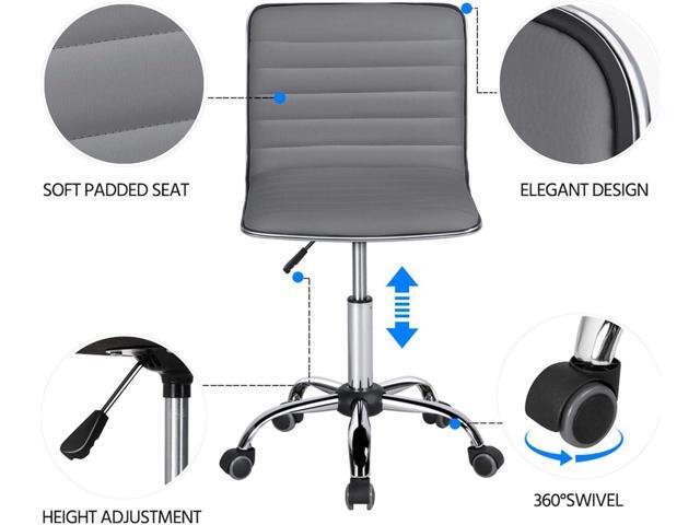 Yaheetech PU Leather Ribbed Armless Task Office Chair, Adjustable Low Back Executive Chair with Wheels Gray