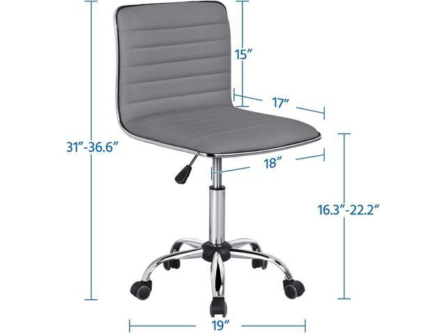 Yaheetech PU Leather Office Chair Task Chair, Ribbed Armless Desk Chair, Adjustable Low Back Executive Chair with Wheels Grey