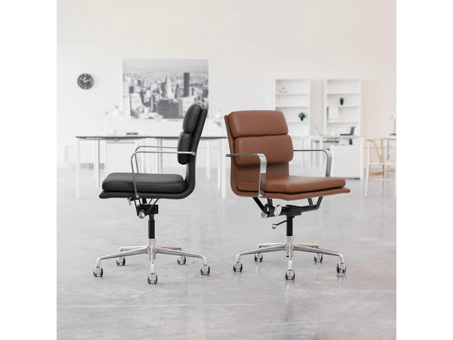Laura Davidson Furniture SOHO II Padded Management Office Chair - Mid Back Desk Chair with Arm Rest, Swivel & Cushion Availability, Made of Faux...