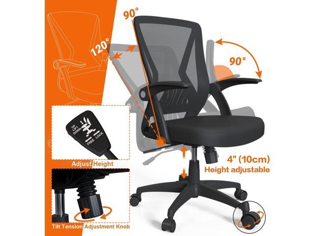 Mesh Office Chair Ergonomic Mid Back Swivel Black Mesh Desk Chair Flip Up Arms with Lumbar Support Computer Chair Adjustable Height Task Chairs