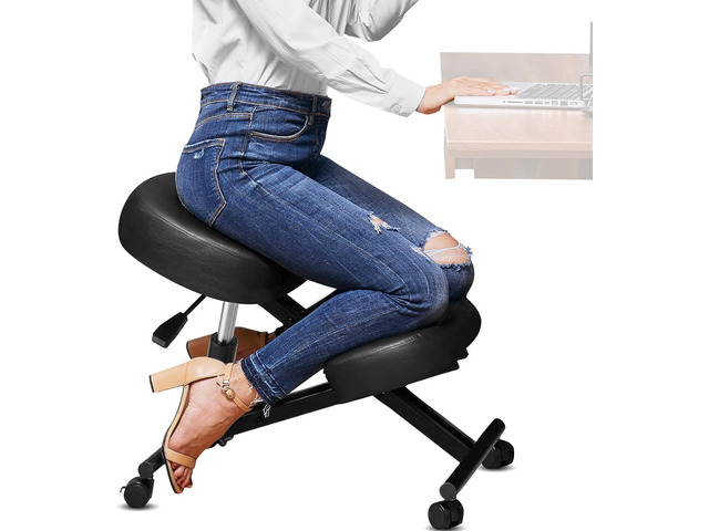 Ergonomic Office Kneeling Chair, Height Adjustable Stool with Thick Foam Cushions and Smooth Gliding Casters to Improve Posture and Relieve Pain,...