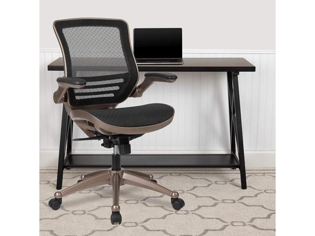 Flash Furniture Warfield Mid-Back Transparent Black Mesh Executive Swivel Office Chair with Melrose Gold Frame and Flip-Up Arms