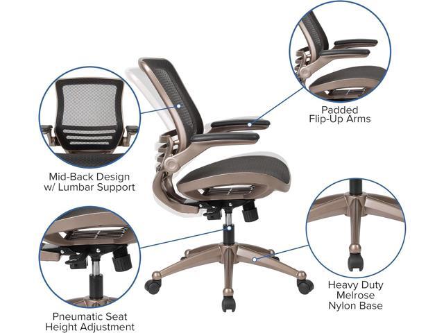 Flash Furniture Warfield Mid-Back Transparent Black Mesh Executive Swivel Office Chair with Melrose Gold Frame and Flip-Up Arms
